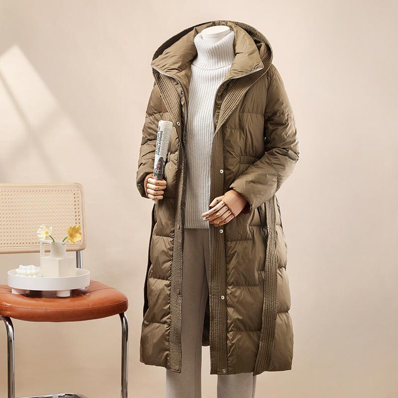 

Женский пуховик Женское тонкое толстое пальто на белом утином пуху средней длины XXL хаки
