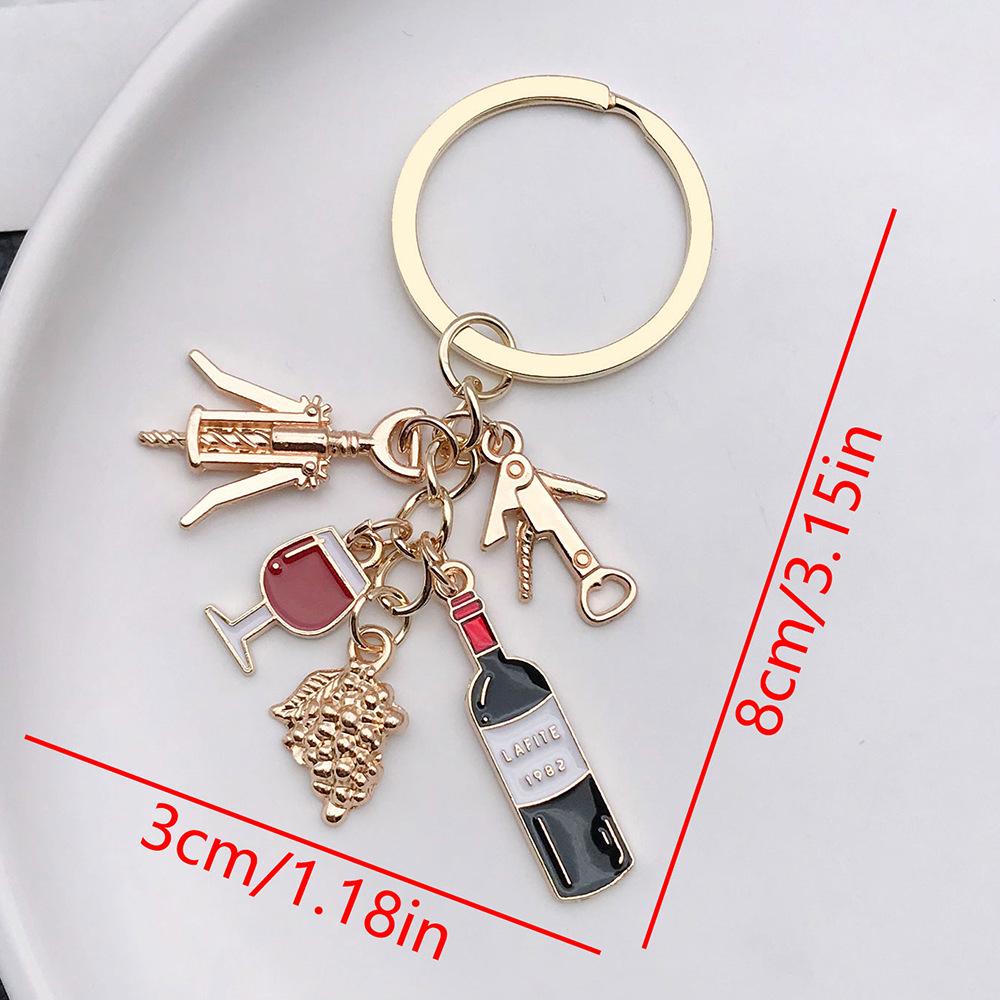 Ancient Bronze Zinc Alloy Wine Opener Keychain with Red Wine Glass Ornament