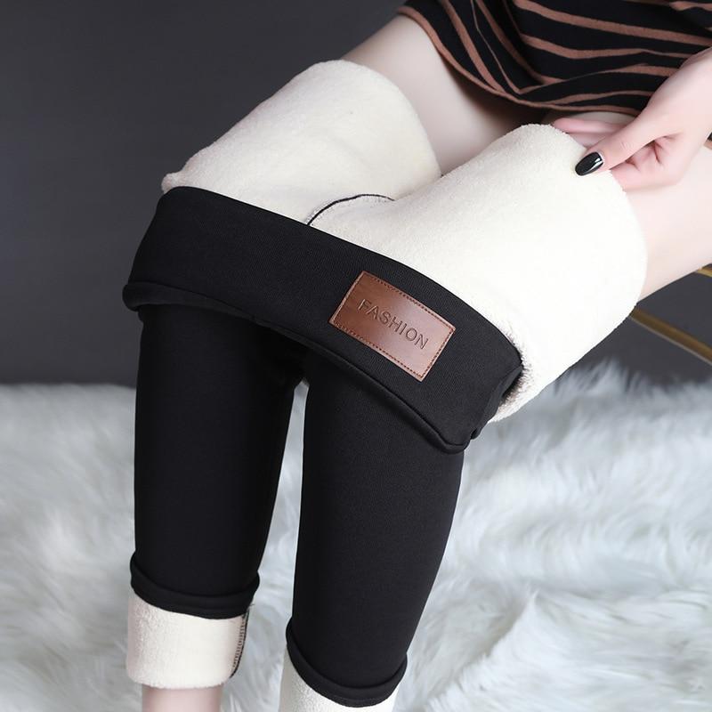 Winter Damen High Waist Leggings Damen Einfarbig Legging Bequem Superdick Warmhalten Dehnbar Leggings Samt Warme Hose