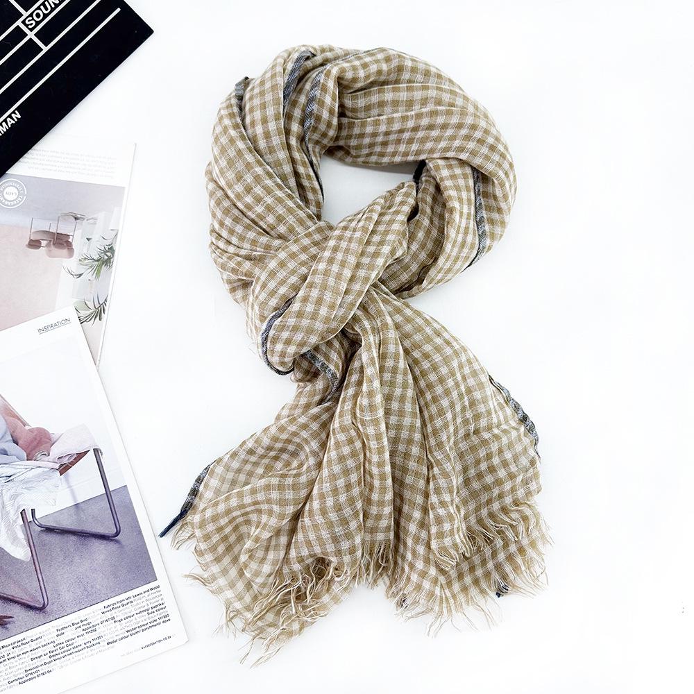 

Женский шарф средней длины из шерсти в клетку - Высококачественная акриловая шаль для весны 2025 200*90 cm хаки