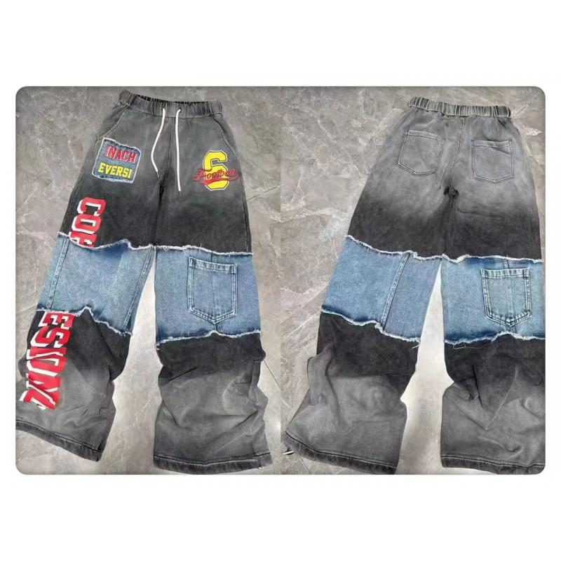 Womens Street Straight Leg Jeans Color Block Letter Print Casual Pants 2025 Fall