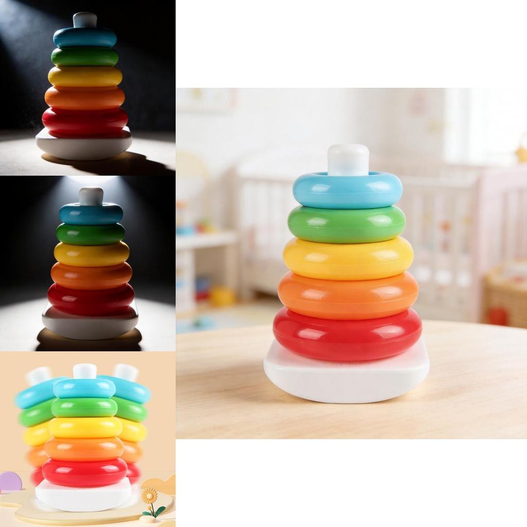Rainbow Spinning Stacking Rings Toy For Baby Brain Development And Visual Skills