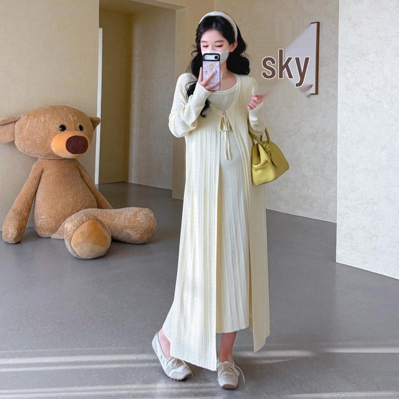 

2026 Spring New Arrival: Lace-up Round Neck Knit Dress with Ribbed Design for a Flattering Silhouette Extra Large абрикосовий