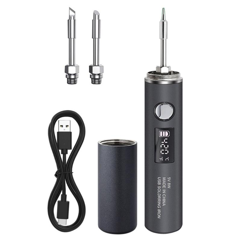 Adjustable Temperature Electric Soldering Iron USB Type C Charging Port Portable DIY Electronics Tool Replaceable Tip