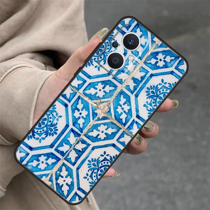 Portuguese Glazed Tiles Case For OPPO Reno 8T 13F 14F 12F 11F 10 12 13 14 Pro 7 8 Lite OPPO Find X8 X6 X9 Pro Cover