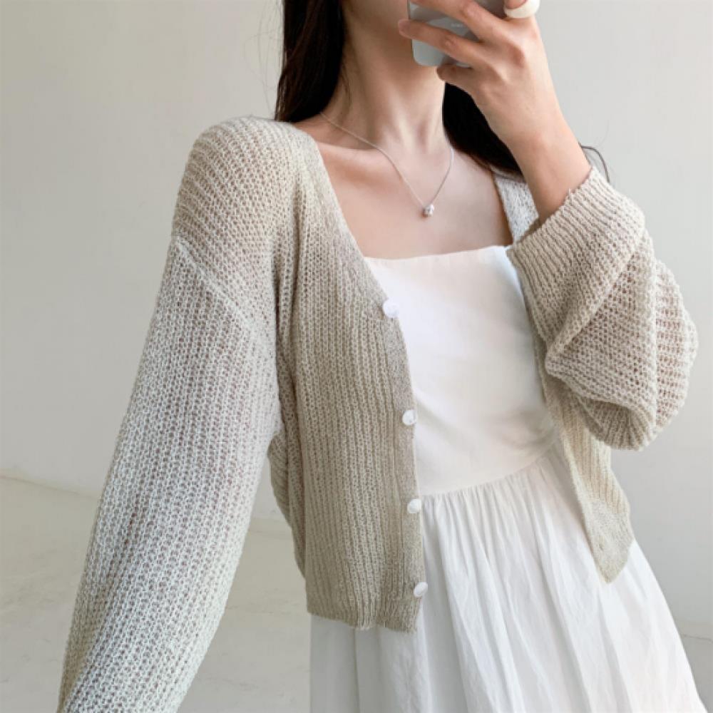New ArriVals Open Run Women V Neck Semi Crop Boucle Knit Cardigan