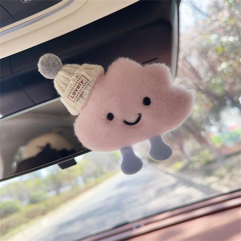 Set Creativo de Adornos de Nube de Dibujos Animados para Espejo Retrovisor - Lindos Accesorios de Interior de Coche Estilo Diosa