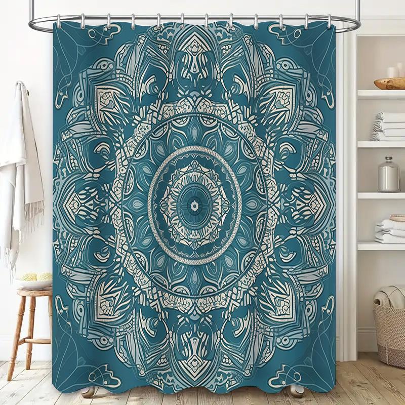 Ornate Mandala Blue Shower Curtain Decor Bathroom Accessories for Home Decoration