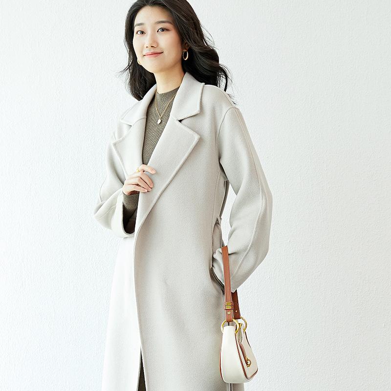 Jielan 2024 Autumn/Winter Women's Double-Sided 100% Wool Mid-Length Loose Coat