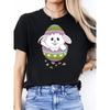 Women and Mens Casual T Shirt Cute White Bunny Hatching from Colorful Striped Easter Egg with Heart Motifs Crew Neck