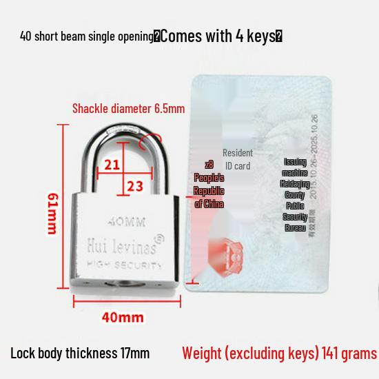 Blade-Shaped Stainless Steel Padlock, Square Head, 30mm, Ideal for Doors, Dorm Rooms, Cabinets, Long-Shank Anti-Theft Design.