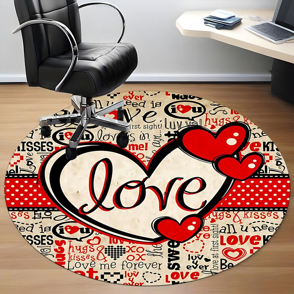 1pc Love Hearts Decor Carpet for Office Non-Slip, Round Carpet, Soft & Comfortable, Carpet for Office, Lightweight Round Floor Mat yy251226076