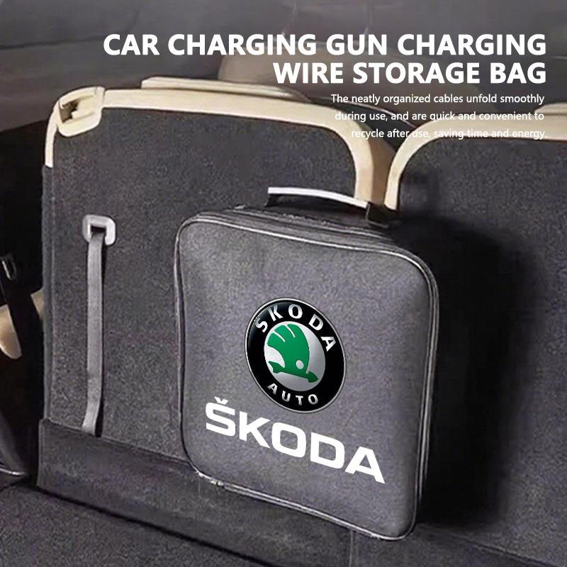 Per Skoda Logo Auto Custodia Cavi Borsa Porta Caricabatterie Organizzatore Cavi Impermeabile Octavia A5 A7 RS Fabia Superb Rapid Karoq