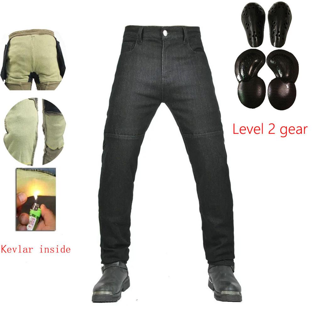 Motorrad-Fahrjeans Hose Weich elastisch Einsatz Gear Verschleißfest Feuerfest Kevlar Schutzschicht an Hüften und Knien