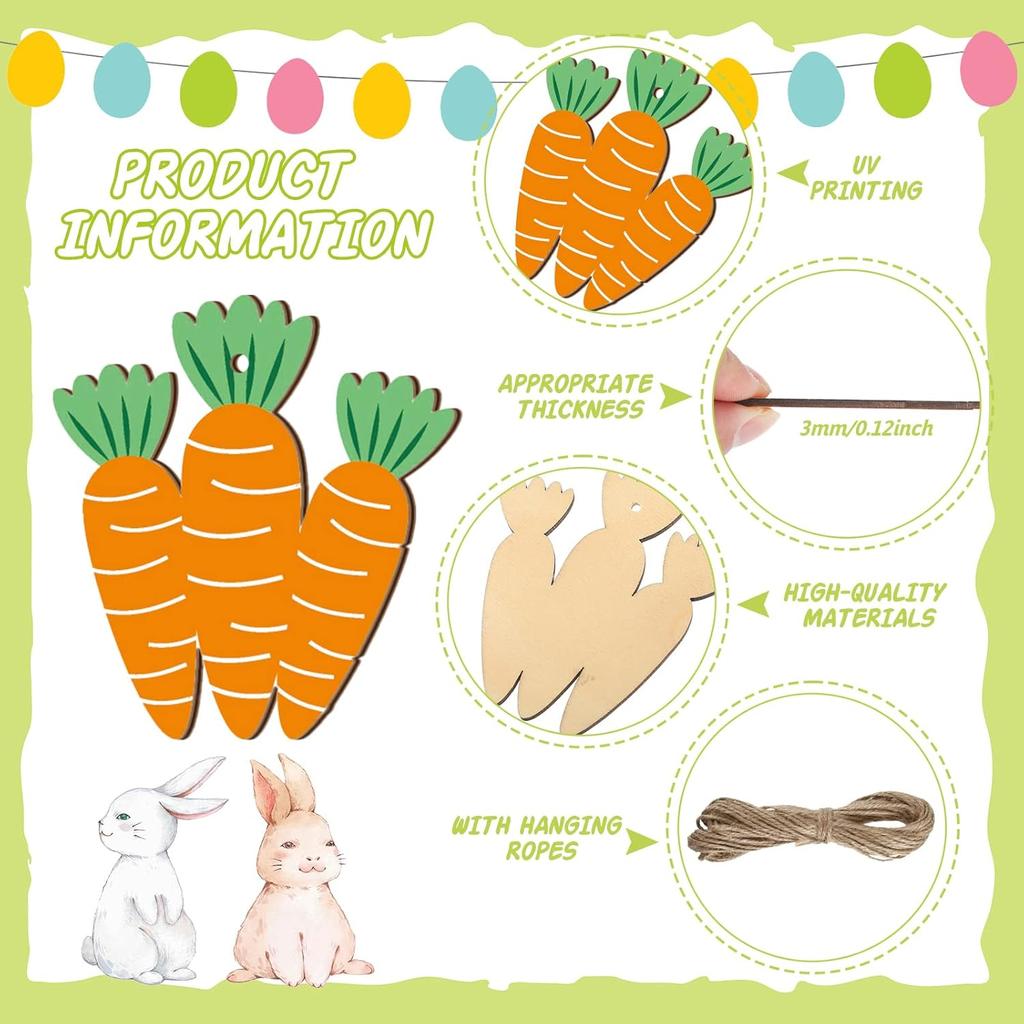 Kathfly 32 Pieces Easter Ornaments for Tree Pastel Spring Wooden Decorations Egg Gnome Bunny Carrot Basket Ornaments Hanging Spring Wood Cutouts