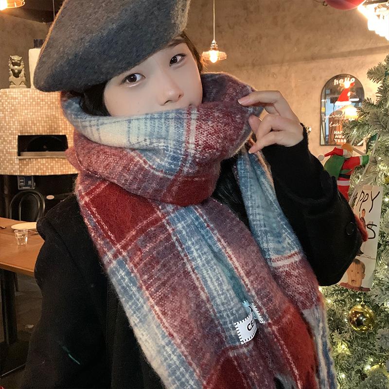 Autumn And Winter  Korean Plaid Scarf Women'S Thick Atmosphere Warm Student Shawl Neck Scarf
