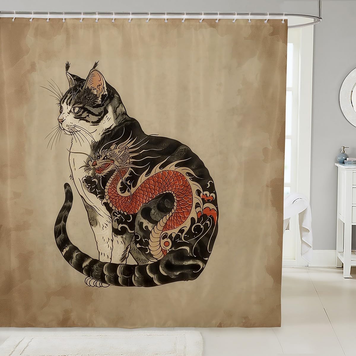 Koi Fish Shower Curtain Japanese Style Bath Curtain Boys Girls Ocean Marine Lotus Leaf Bathroom Shower Curtain Set Waterproof 90x180CM