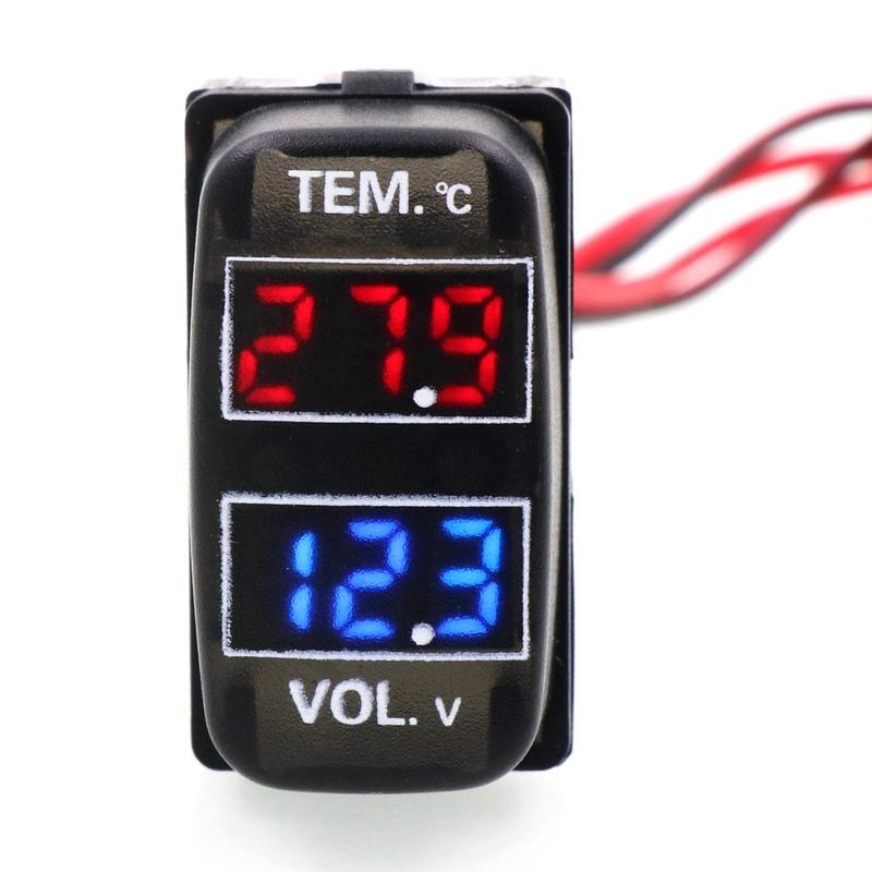 Durable-Car Digital Voltmeter Temperature Gauge 2 In 1 Voltage Temp LED Display Meter For Mitsubishi