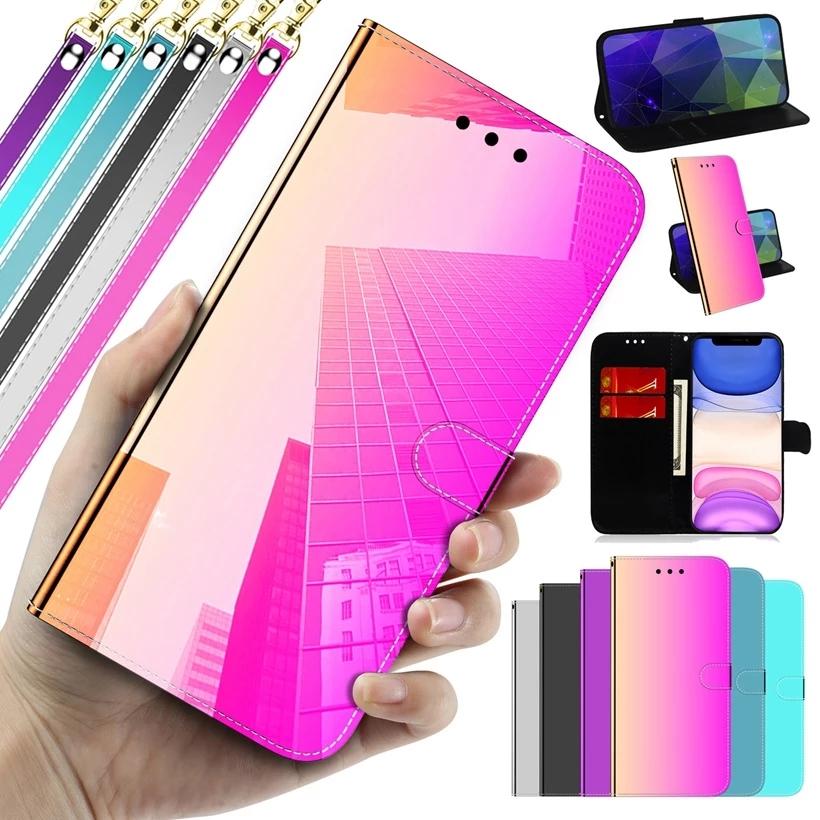 

Кожаный флип-чехол с лазерным зеркалом для iPhone 13/12/11 Pro Max для Samsung A53/A33/A73 S21/S20/S22 Ultra Plus, мягкий чехол с ремешком для карточек