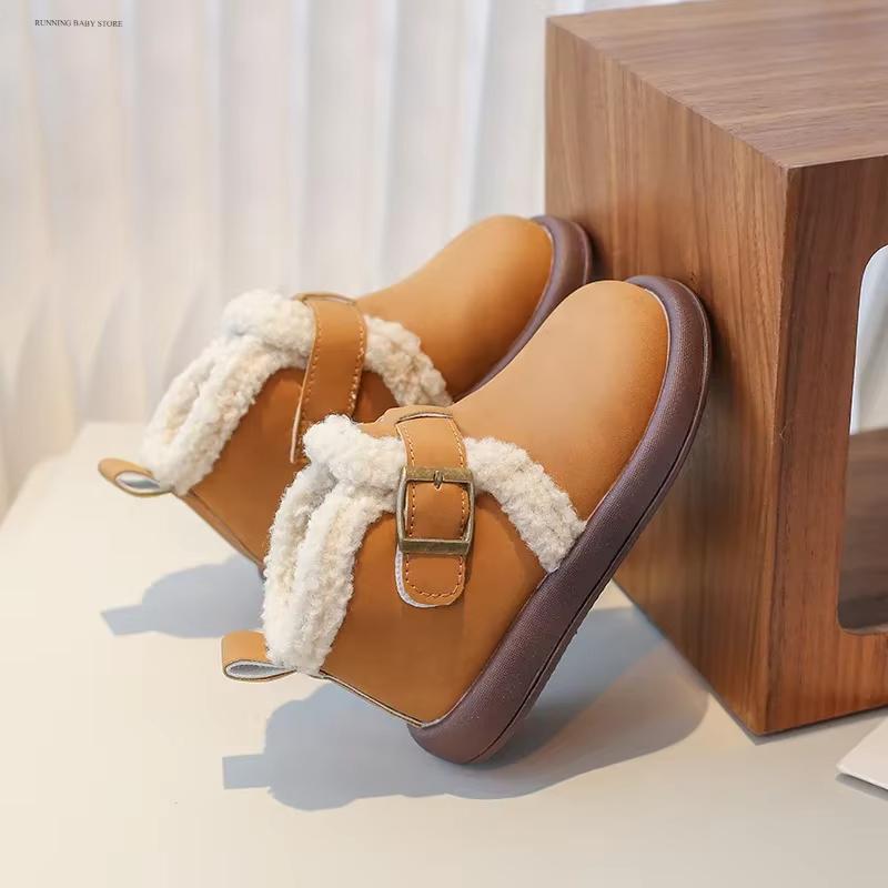

Chunky-sole Fashion Children Snow Boots Trendiest Designer Baby Girls Short Boots Flats Heel Fur Kids Wedding Party Shoes I01094 22 коричневый