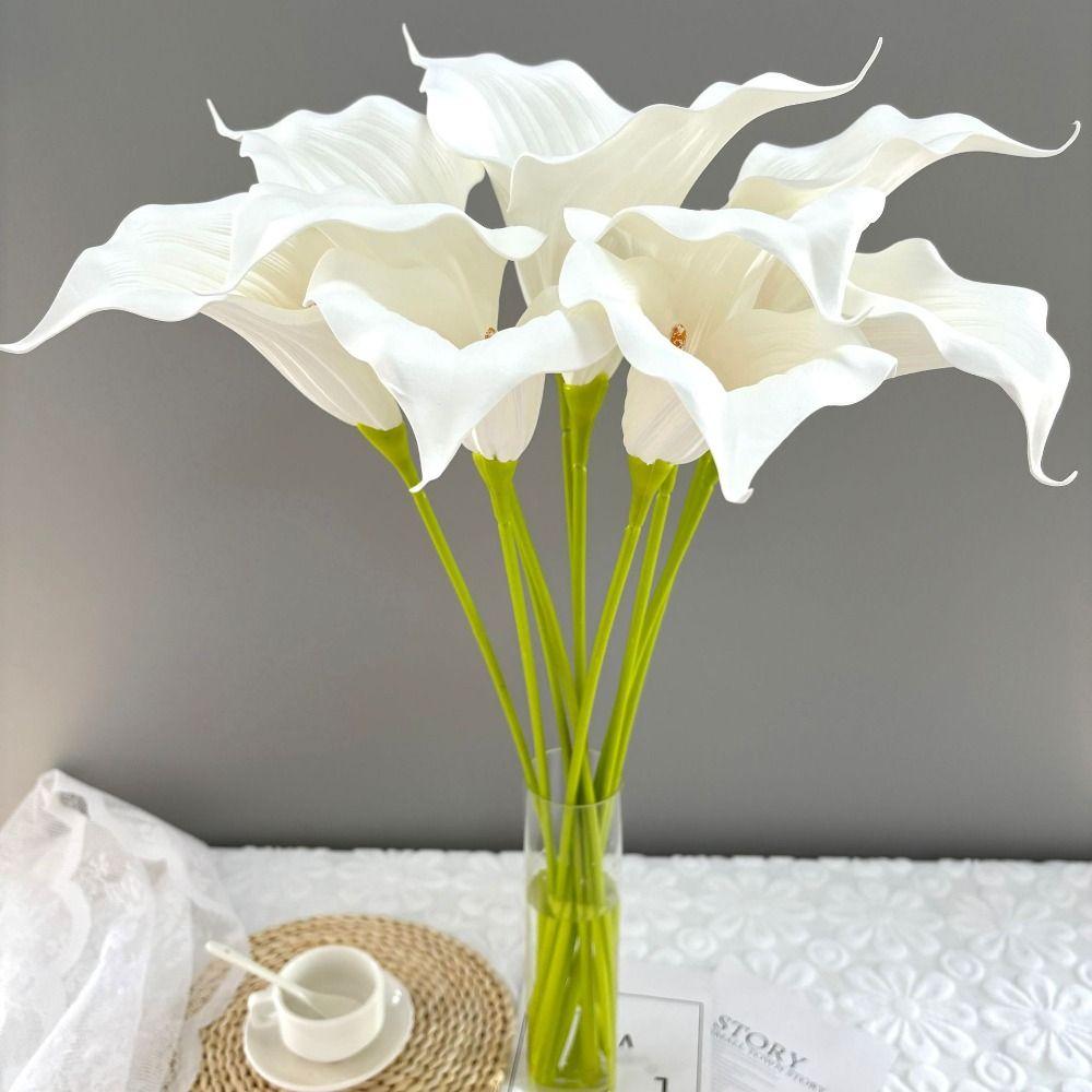 White Artificial Calla Lily Flowers EVA Wedding Bouquet New Faux Plants Photography Props