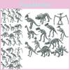 Detailliertes graues PVC-Dinosaurierskelett-Set mit Triceratops und anderen Fossilien