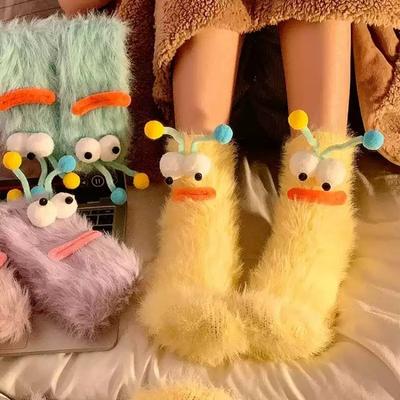 Warm Winter Cartoon Funny Fuzzy Socks Non Slip Cozy Floor Sleep Socks for Women Couple Kids Indoor Home Accessory ChristmasGift