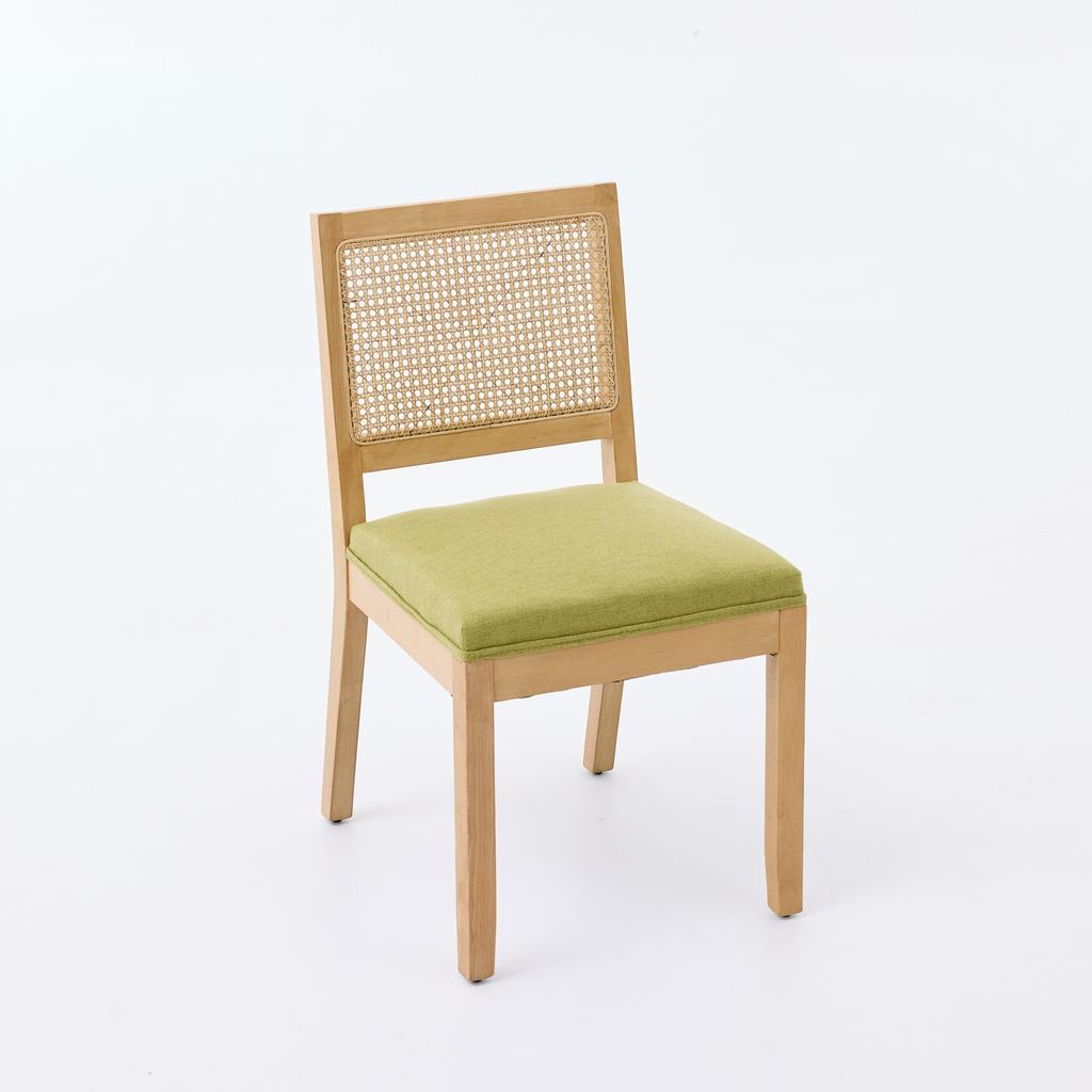 Rattan Esszimmerstühle Set von 2, Bauernhausstühle mit Rattangeflecht-Rückenlehne, Mid-Century-Stühle mit Hartholzrahmen, Schwamm- & S-Feder-Polster, Olivgrün,DE2883OL