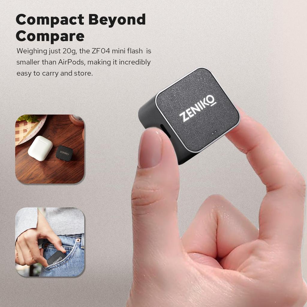 ZF04 Lightweight Mini Flash CCT 372 Full Power Flashlight with Universal Hot Shoe Mount On-Camera Flash, Speedlite, 6500K±200K, (Black)