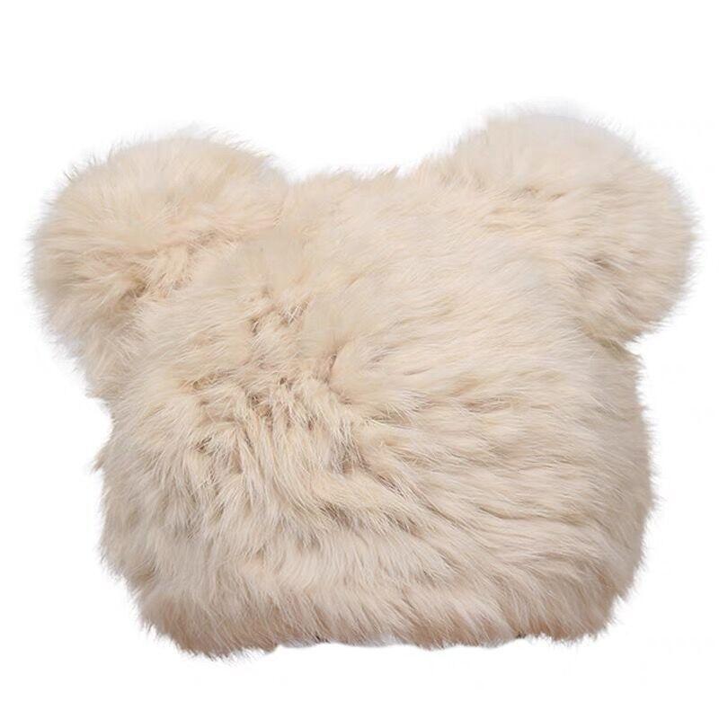 Bear Ears Rabbit Fur Hat Women's Autumn and Winter Woolen Hat Baotou Hat Warm and Show Face Small Knitted Fur Hat Rex Rabbit Fur