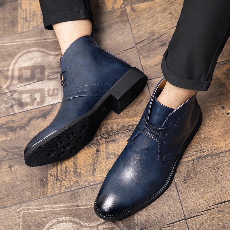 Lederstiefel Herbst und Winter neu Herren Mittelhoch Schnürstiefel Herrenstiefel Mode Britischer Stil Business Kurzstiefel