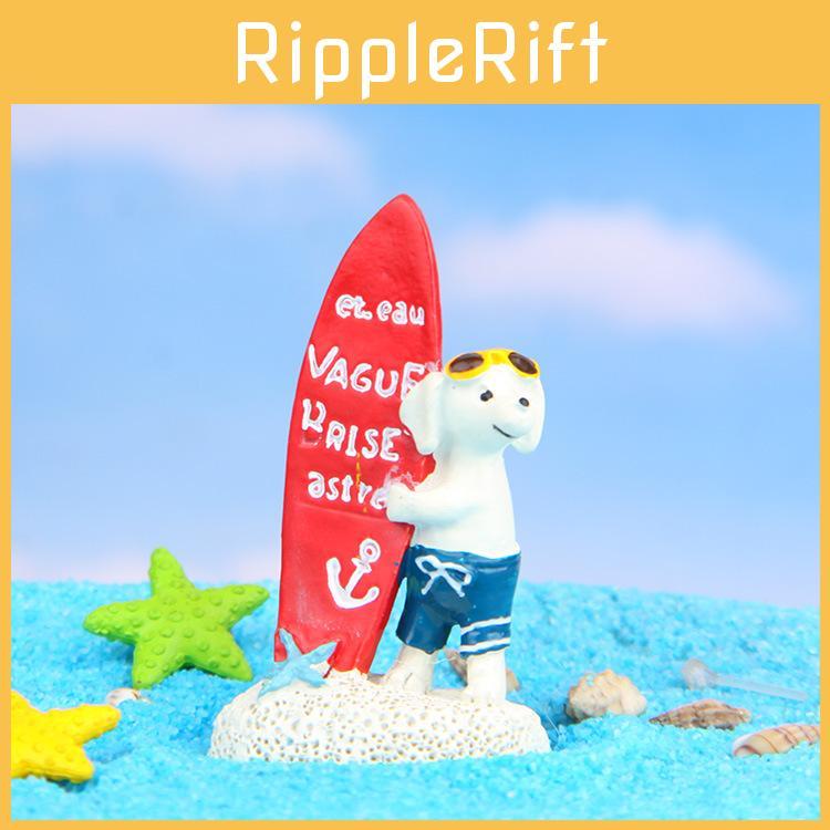 Resin Dog Statues With Surfing And Moss Detail For Desk Decor And Gift Giving