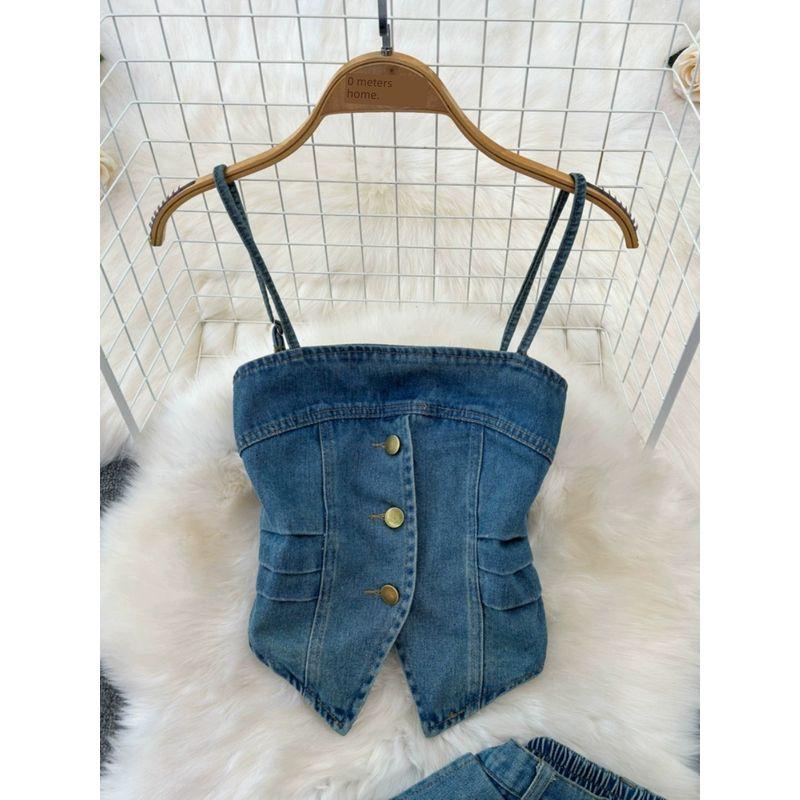 Tube Top Denim Camisole Mid Length Long Length Fashion Suit