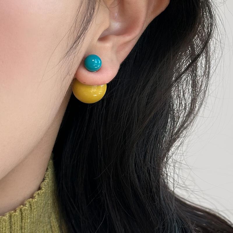 

French candy color bubble earrings light luxury high-end double-sided stud earrings autumn and winter temperament earrings