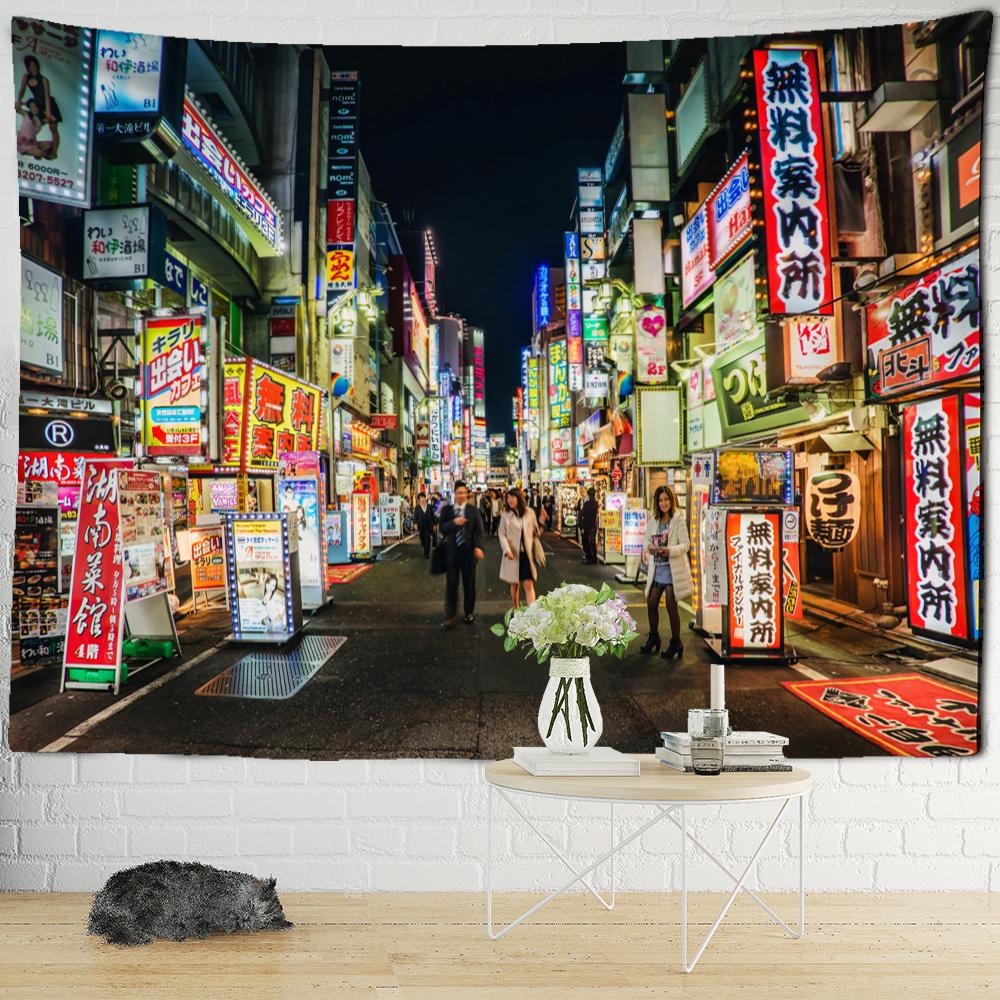 Tapestry s nočním pohledem na Tokio Psychedelická látka na pozadí čarodějnictví Nástěnná dekorace Cikánský domov Dekorace místnosti
