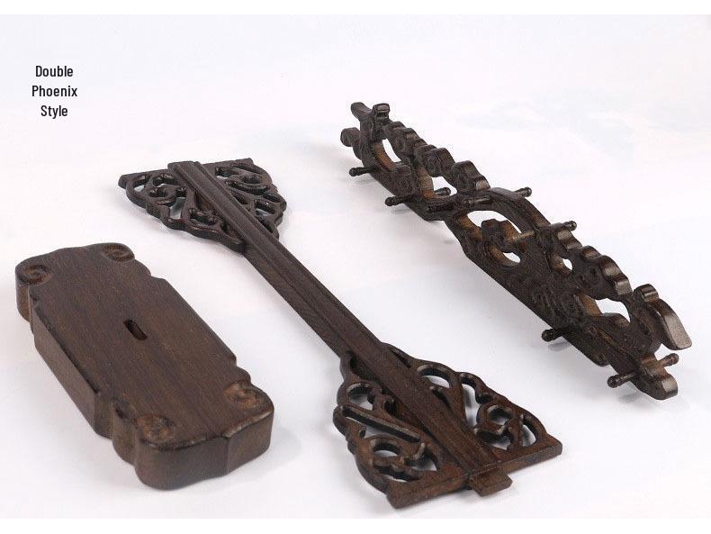 Rosewood Dragon & Phoenix Brush Holder: Round Plate Pen Hanger for Calligraphy Supplies