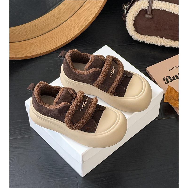 Leather snow boots women's winter new round head Velcro thickened warm platform casual cotton shoes tide