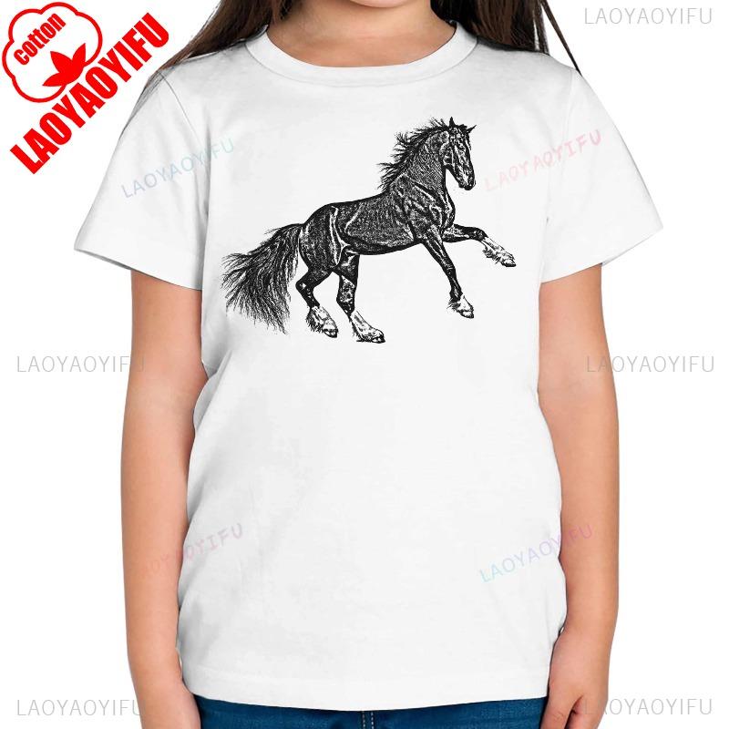 REARING HORSE SKETCH PRINTED TSHIRT TOP EQUESTRIAN RIDING RIDER GIFT Cotton Crew Neck Short Sleeve Casual Soft Comfortable Tops