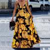 V-Neck Waist Tight Split Large Hem Maxi Dress Floral Print Sleeveless Sling Beach Holiday Dress Female Clothing