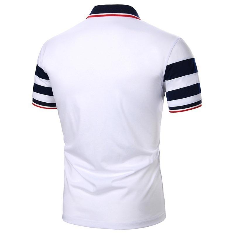 Men Short Sleeve Striped Polo Shirt Casual Slim Fit Collar Business Tops