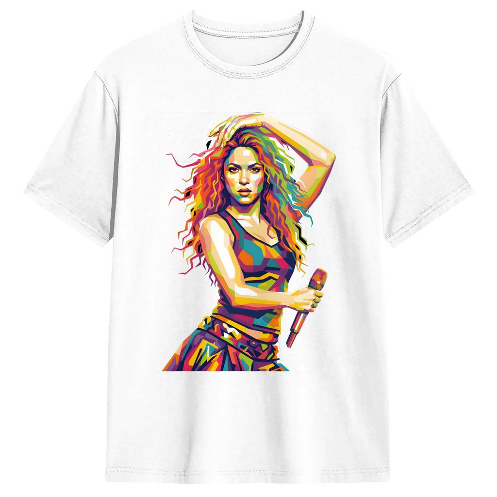 Fan Art Shakiras In Pop Art Style TShirt Beach Harajuku TShirts Cotton Breathable Plus Size Tees Short Sleeve Awesome Tshirt