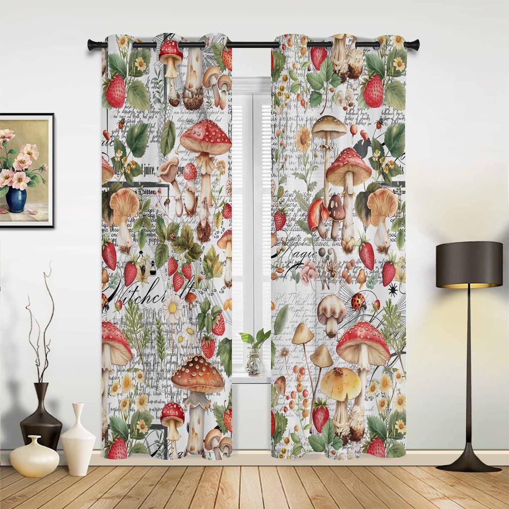 Mushroom Sunflower Flower Plant Vintage Curtains for Bedroom Living Room Drapes Kitchen Kid's Room Window Curtain Home Decor