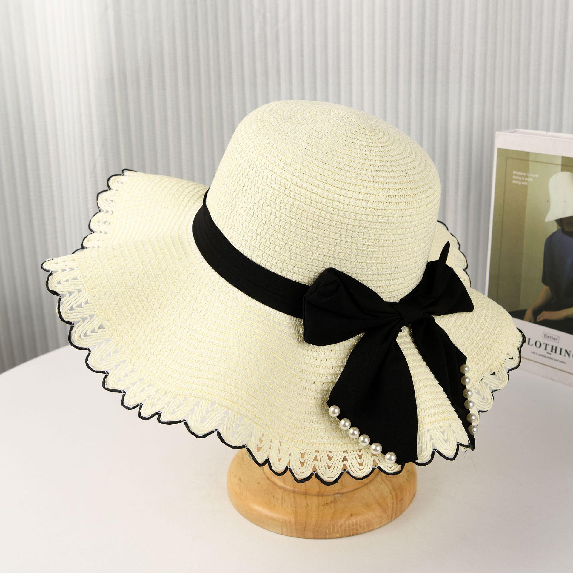 

Плетеная соломенная шляпа с широкими полями, простая шляпа от солнца, пляжные шляпы с плоским верхом и лентой, праздничные для женщин one size слоновая кость