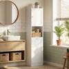 Tall Bathroom Cabinet with Flip Basket and Shelves, 40x30x170 cm, White