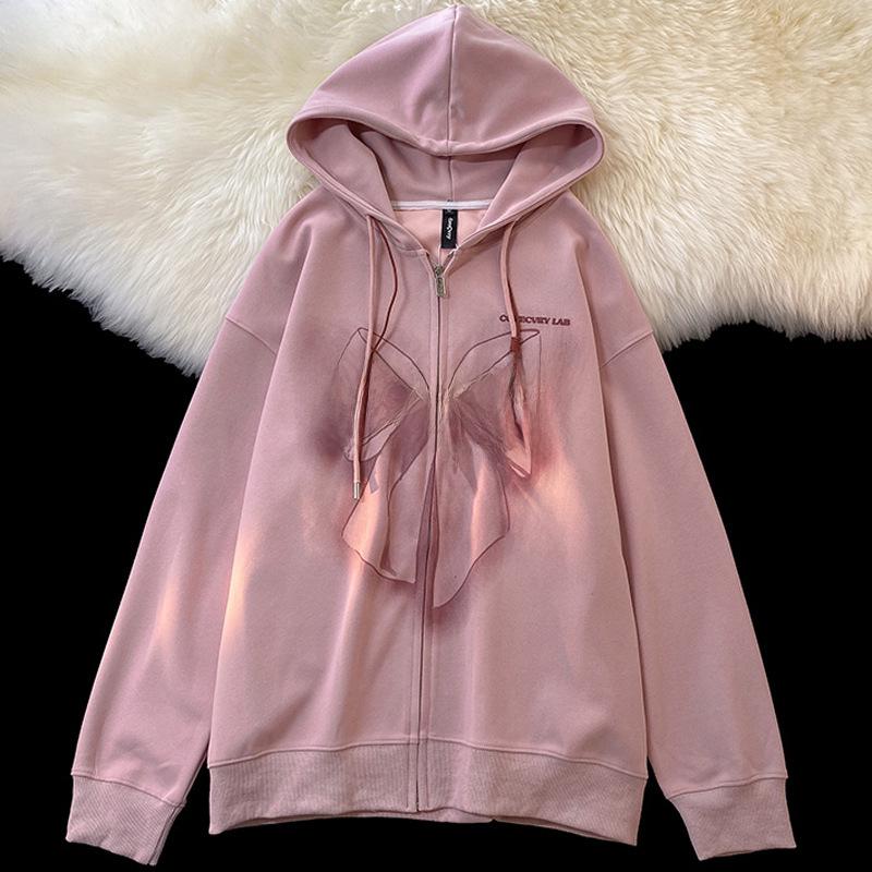 Oversized Loose Fit Hooded Cardigan Sweater for Women with Foam Print Design