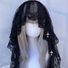 Black and White Lolita Tulle Head Cover Cross Pendant Lolita Lace Veil Y2K Wedding Veil  Women