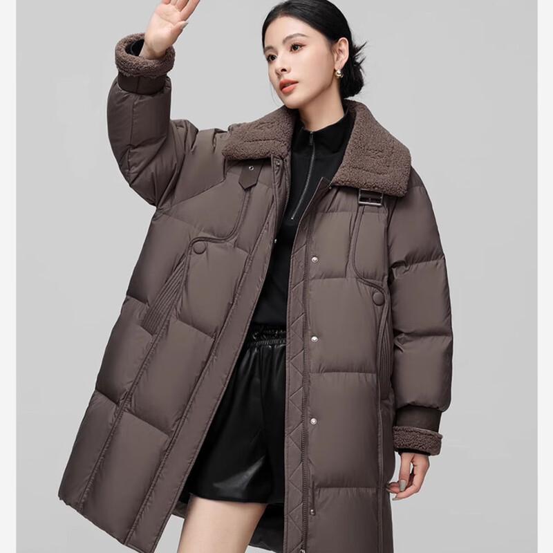 SNOWFLYING Women's Mid-Length Spliced Fleece Down Jacket