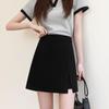 Women's Black High Waist A-line Skirt with Slit - Slimming Bodycon Design for Spring, Autumn, Winter 2025.