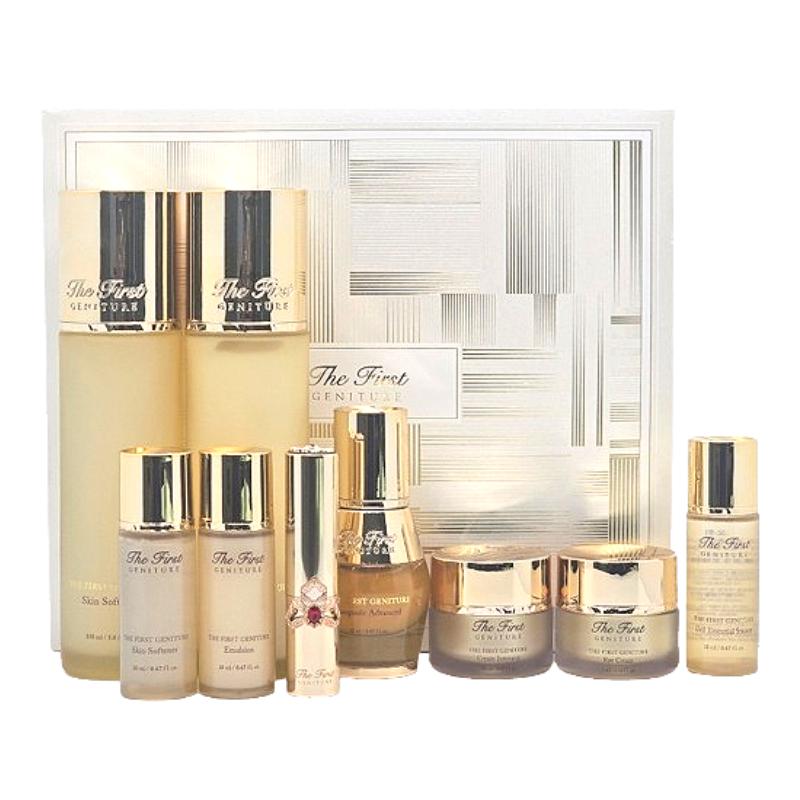 Ohui The First Geniture Signature Skincare Set Skin Softener 150ml + Emulsion 145ml + 6 Miniatures + Red Lip Balm Anti-Aging Luxury Set