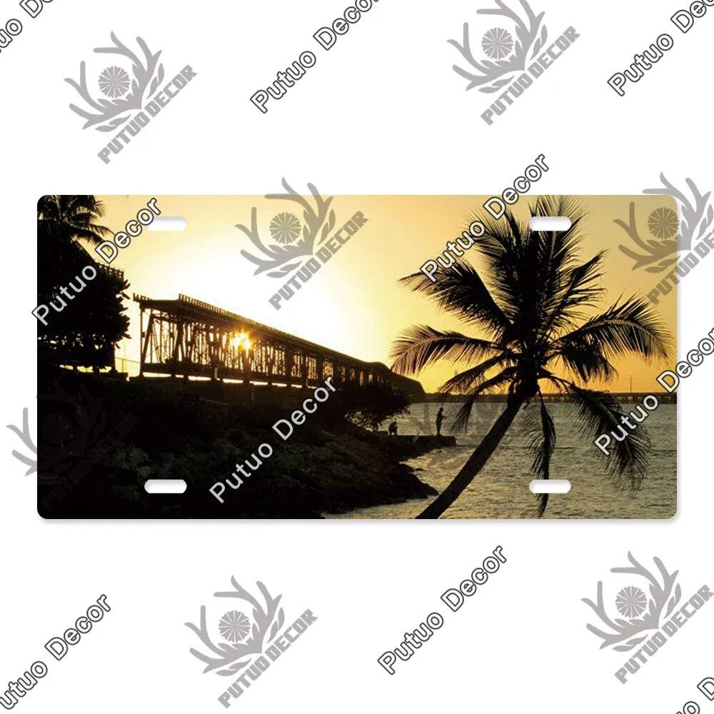 Putuo Decor Západ slunce SPZ Kovová cedule Plaketa Kovová Vintage Dekorace do obývacího pokoje Dveře Nástěnná dekorace k moři